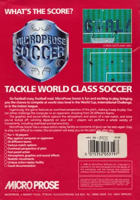 Microprose Soccer (UK) (128K) (1989) box cover back